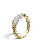 John Hardy Classic Chain 18k Gold Diamond Pave Small Flat Twisted Chain Ring