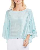 Vince Camuto Ruffle Bell Sleeve Textured Grid Top