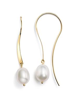 14k Yellow Gold Sweep Drop Earrings With Cultured Freshwater Pearls