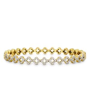Freida Rothman Nautical Pave Clover Bangle Bracelet In Two Tone Sterling Silver