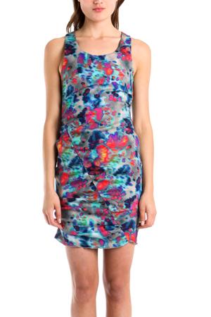 Suno Shirred Sleeveless Multi-colored Dress