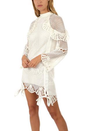 Self-portrait High Neck Crochet Tunic Dress