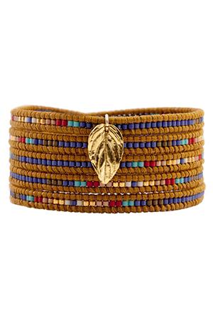 Chan Luu Mix Seed Bead Bracelet On Henna Leather
