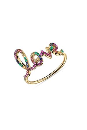 Sydney Evan Large Pav&eacute; Rainbow Love Ring