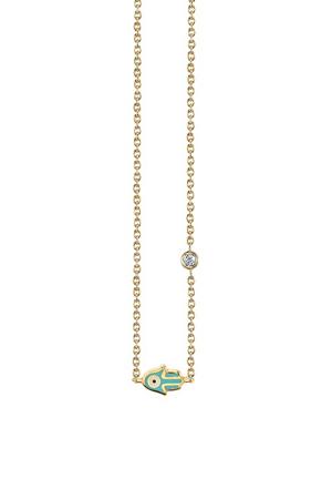 Sydney Evan Turquoise Mini Enamel Hamsa Necklace With Bezel-set Diamond