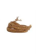 Chan Luu Gold Bead Wrap Bracelet On Natural Leather