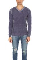 Blue&cream Inked V Neck Pullover