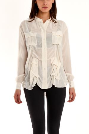 Blue & Cream Acne Shining Pocket Blouse