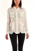 Blue & Cream Acne Shining Pocket Blouse