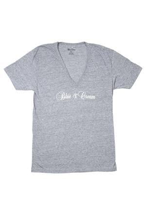 Blue&cream Script V-neck Tee