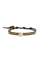 Chan Luu Gold Beads On Black Leather Bracelet With Gold Dream Charm