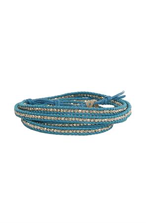 Chan Luu Aqua Leather Silver Bead Wrap Bracelet
