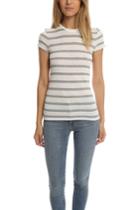 Atm Striped Cap Sleeve Ribbed Crew