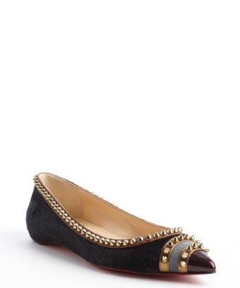 Christian Louboutin Black Calf Hair Spike Detailed 'malabar Hill 100' Pointed Toe Flats