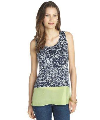 Annalee + Hope Navy And Lime Printed Jersey Racerback Tunic