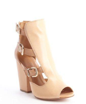 Schutz Tan Snake Embosed Leather 'celena' Heel Peep Toe Sandals