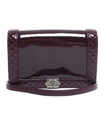 Chanel Pre-owned Chanel Burgundy Patent Small Boy Reverso Bag