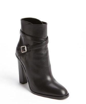 Saint Laurent Black Leather Buckle Strap Ankle Boots