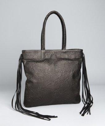 Zara Terez Black Snake Embossed Leather 'fringe' Tote