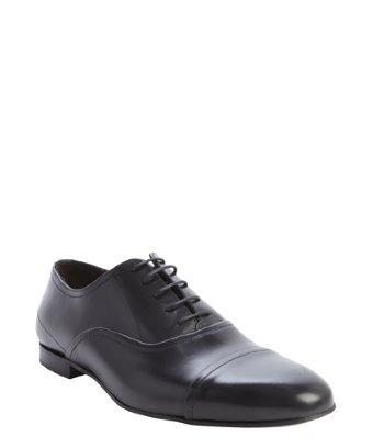 A. Testoni Basic Black Leather Cap Toe Oxfords