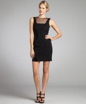 Vera Wang Lavender Label Black Stretch Lace Insert V-back Sheath Dress