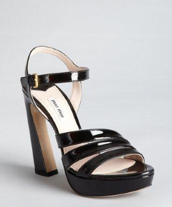 Miu Miu Black Patent Leather Twist Platform Sandals