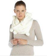 French Connection White Cable Knit Pom Pom Trim 'flecky' Infinity Scarf