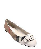 Burberry Natural Leather Trimmed Beige Canvas 'lilyana' Ballerina Flats