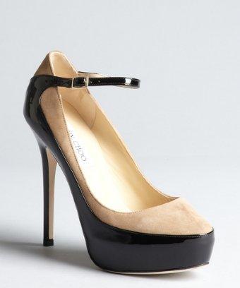 Jimmy Choo Nude Suede And Black Patent Leather 'tenzin' Pumps