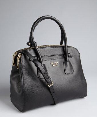 Prada Black Saffiano Leather Dual Zip Top Convertible Tote