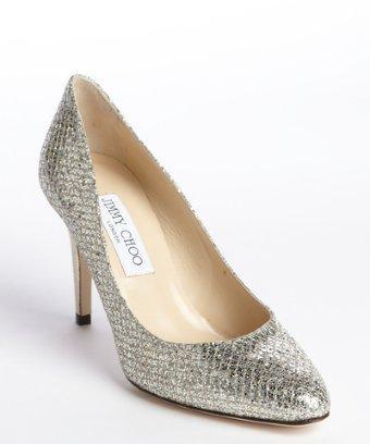 Jimmy Choo Silver And Gold Snake Embossed Glitter Fabric Pumps