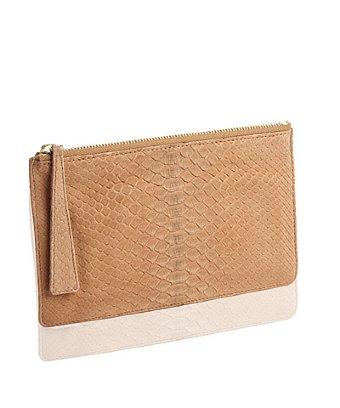 Nada Sawaya Python Top Zip Pouch - Tan