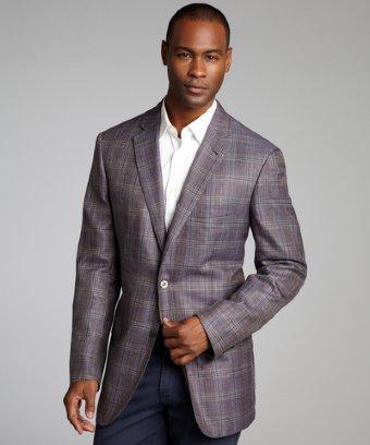 Brioni Light Purple Wool-silk-linen Blend Windowpane Check 'colosseo' 2-button Blazer