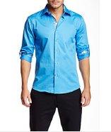 T.r. Premium Turq Long Sleeve Roll Up Button Down Dress Shirt