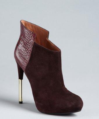 Sigerson Morrison Burgundy Croc Embossed And Suede 'baladi' Platform Booties