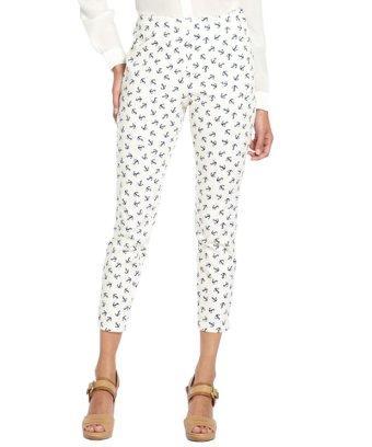 Jb By Julie Brown Ivory And Navy Anchor Print Stretch Cotton 'skipper' Cropped Pants