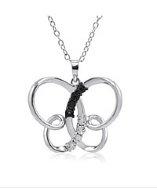 Amanda Rose Collection Black Diamond Butterfly Pendant In Sterling Silver