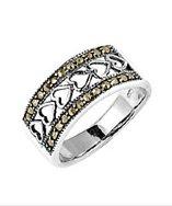 Aeravida Enchanting Interconnected Hearts Marcasite Sterling Silver Ring