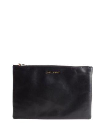 Saint Laurent Black Leather Large Zip Pouch
