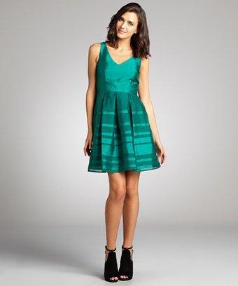 Taylor Iridescent Emerald Fit And Flare Taffeta Party Dress