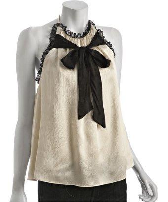 Whitney Eve cream hammered silk bow halter blouse