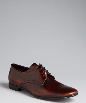 Prada Tobacco Burnished Leather Oxfords