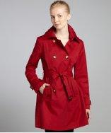Wyatt Red Cotton Blend Double Breasted Hooded Trench