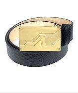 Apolinar Black Embossed Python Leather Gold Apoli Plaque Buckle