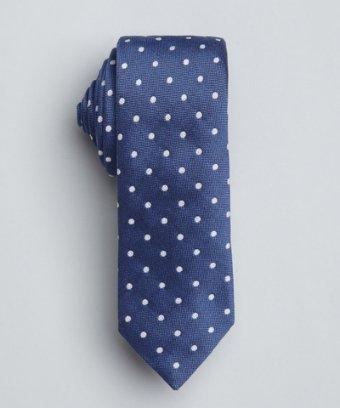 Hugo Boss Blue And White Polka Dot Printed Silk-cotton Blend Tie