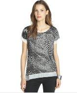 Annalee + Hope Black And White Dot Printed Scoop Neck Hi-low Shirt