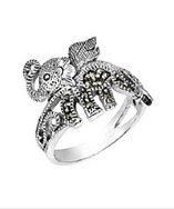 Aeravida Mythical Flying Elephant Marcasite .925 Silver Ring