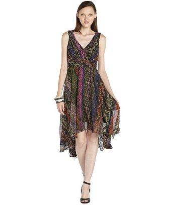Ivy + Blu Multicolor Chiffon Woven Tribal Print Hi-low Dress