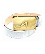 Apolinar White Embossed Python Leather Gold Apoli Plaque Buckle
