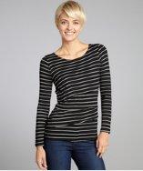 Casual Couture By Green Envelope Black And White Stripe Jersey Tiered Front Long Sleeve Top